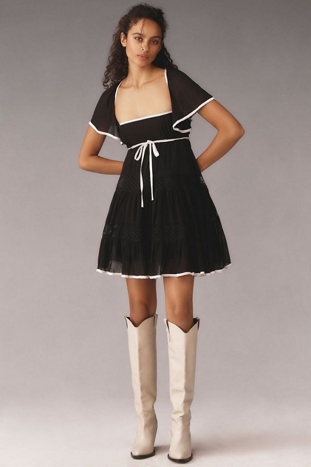 Maeve Flutter-Sleeve Bow Babydoll Mini Dress #3
