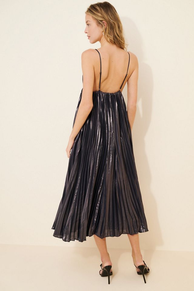 BHLDN Alessia Sleeveless V-Neck Pleated Crepe Midi Dress #3