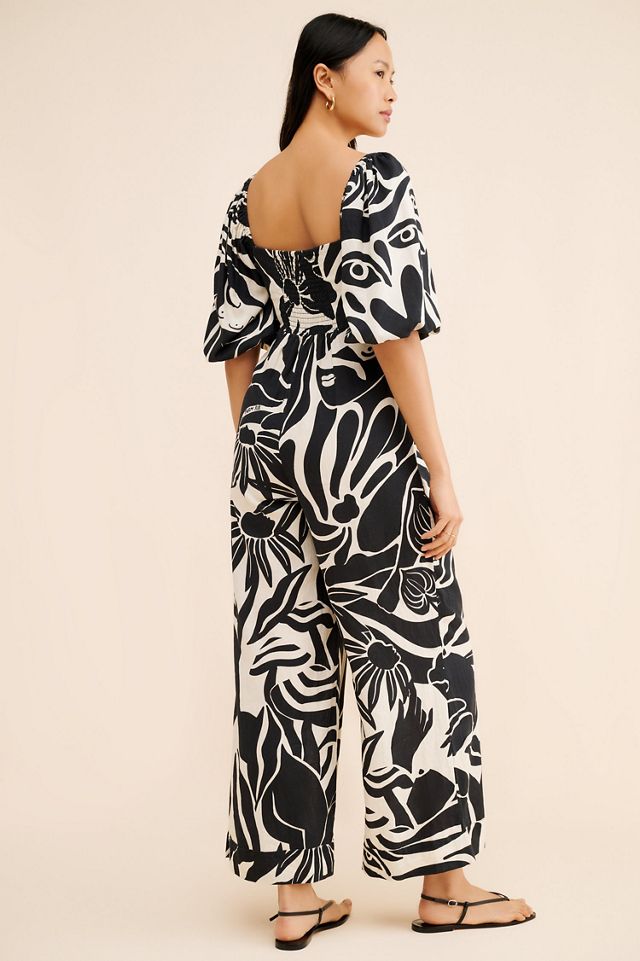 FARM Rio Puff-Sleeve Printed Linen Jumpsuit #2