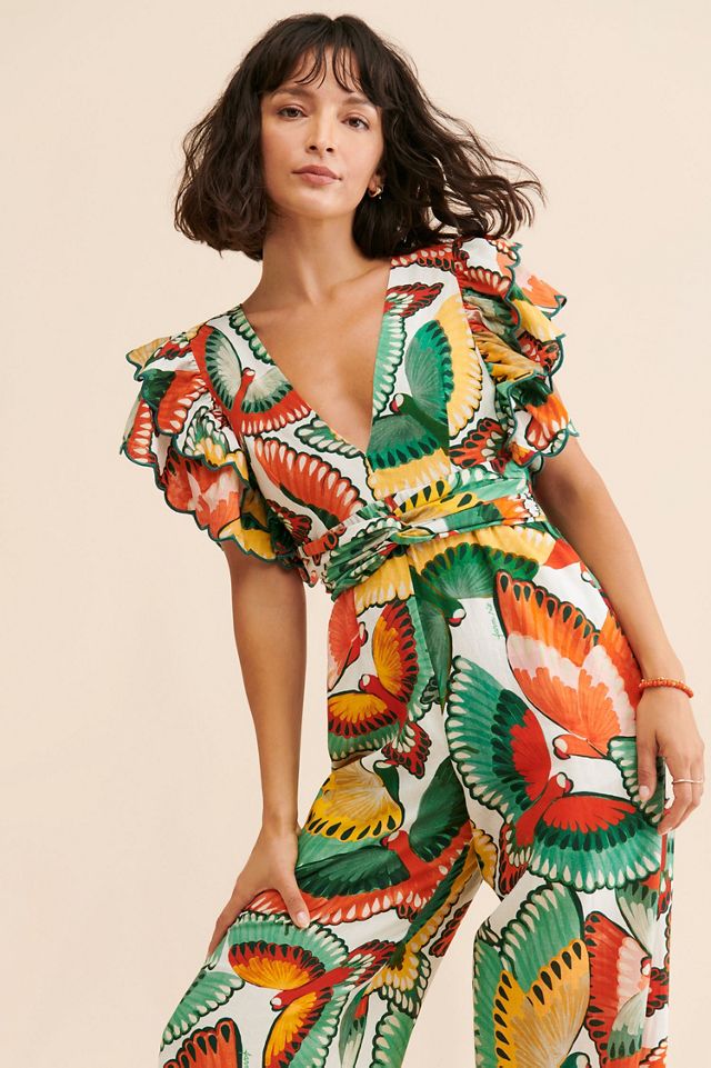 FARM Rio Ruffle-Sleeve Printed Jumpsuit #4