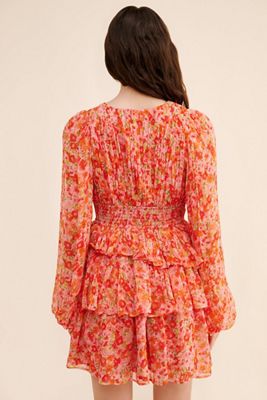 BHLDN Emmy Long-Sleeve V-Neck Tiered Mini Dress