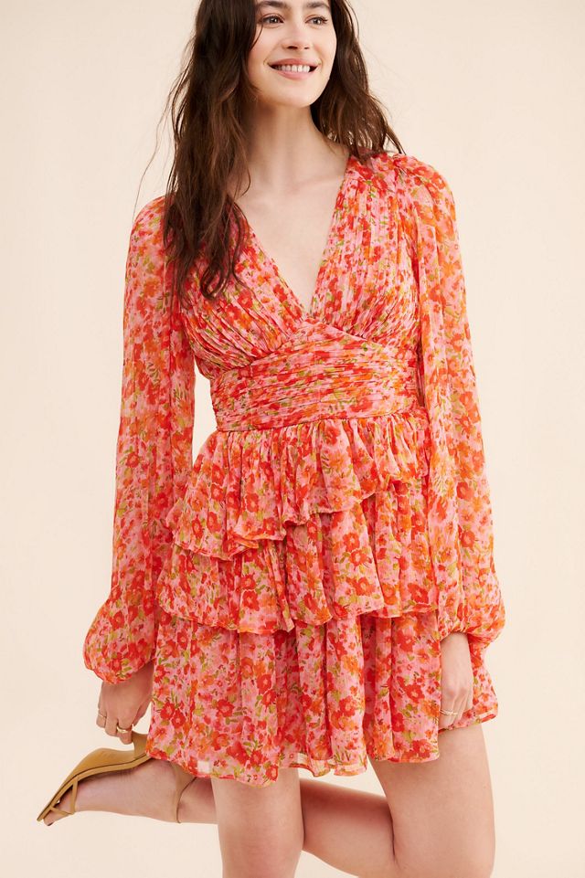 BHLDN Emmy Long-Sleeve V-Neck Tiered Mini Dress #1
