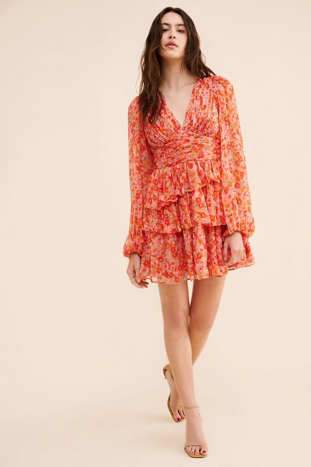 BHLDN Emmy Long-Sleeve V-Neck Tiered Mini Dress #4