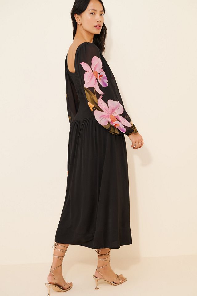 FARM Rio Floral Long Sleeve Midi Dress
