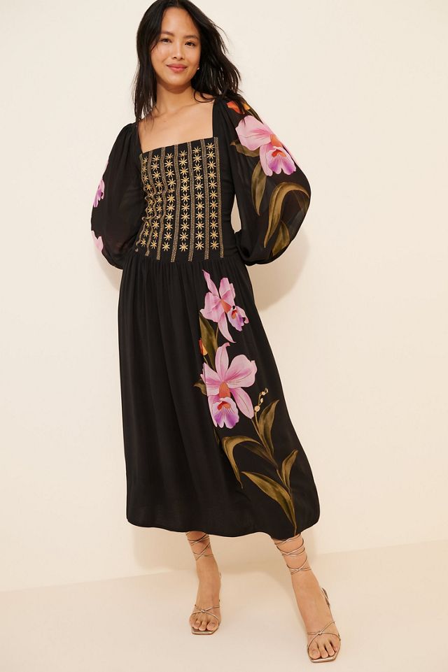 FARM Rio Floral Long Sleeve Midi Dress #3