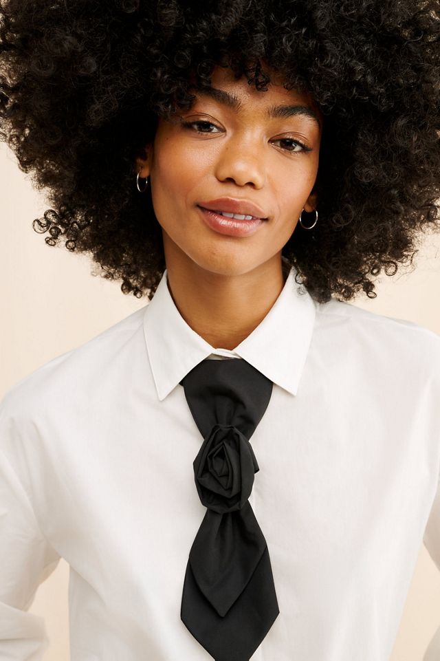 Flat White Rosette Tie Buttondown #3
