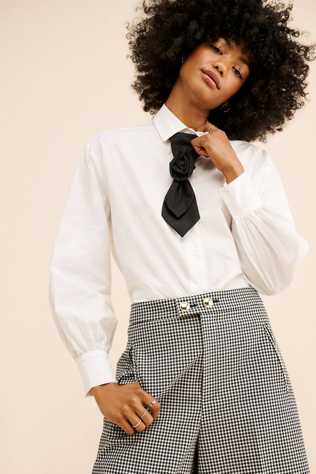 Flat White Rosette Tie Buttondown #1
