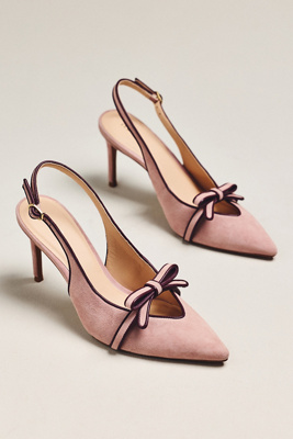 Maeve Bow Pointed-toe Slingback Heels In Pink