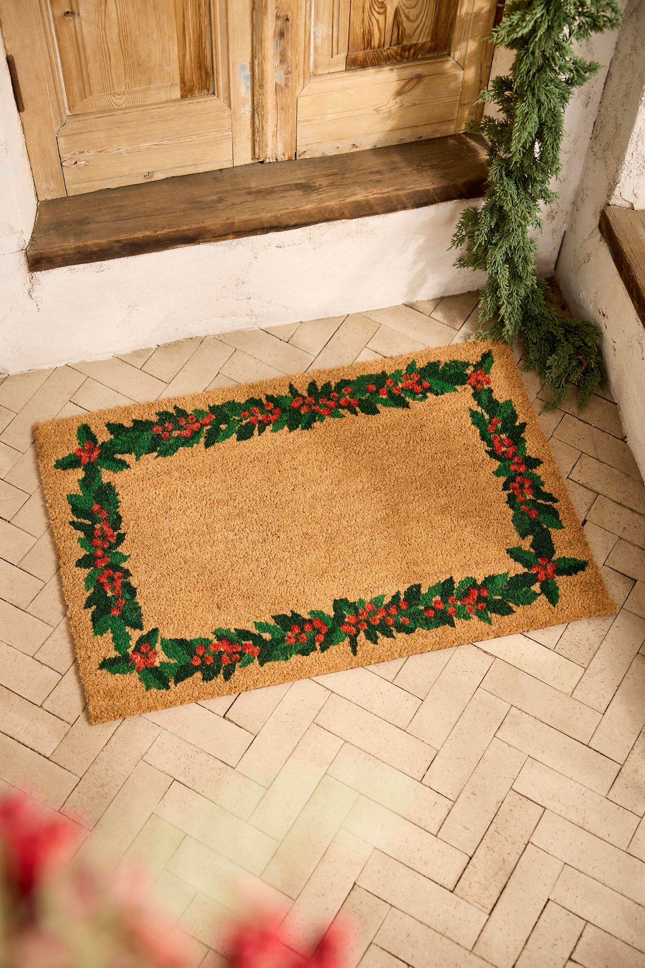 Holly Frame Coir Doormat - Holly, Standard, One Size