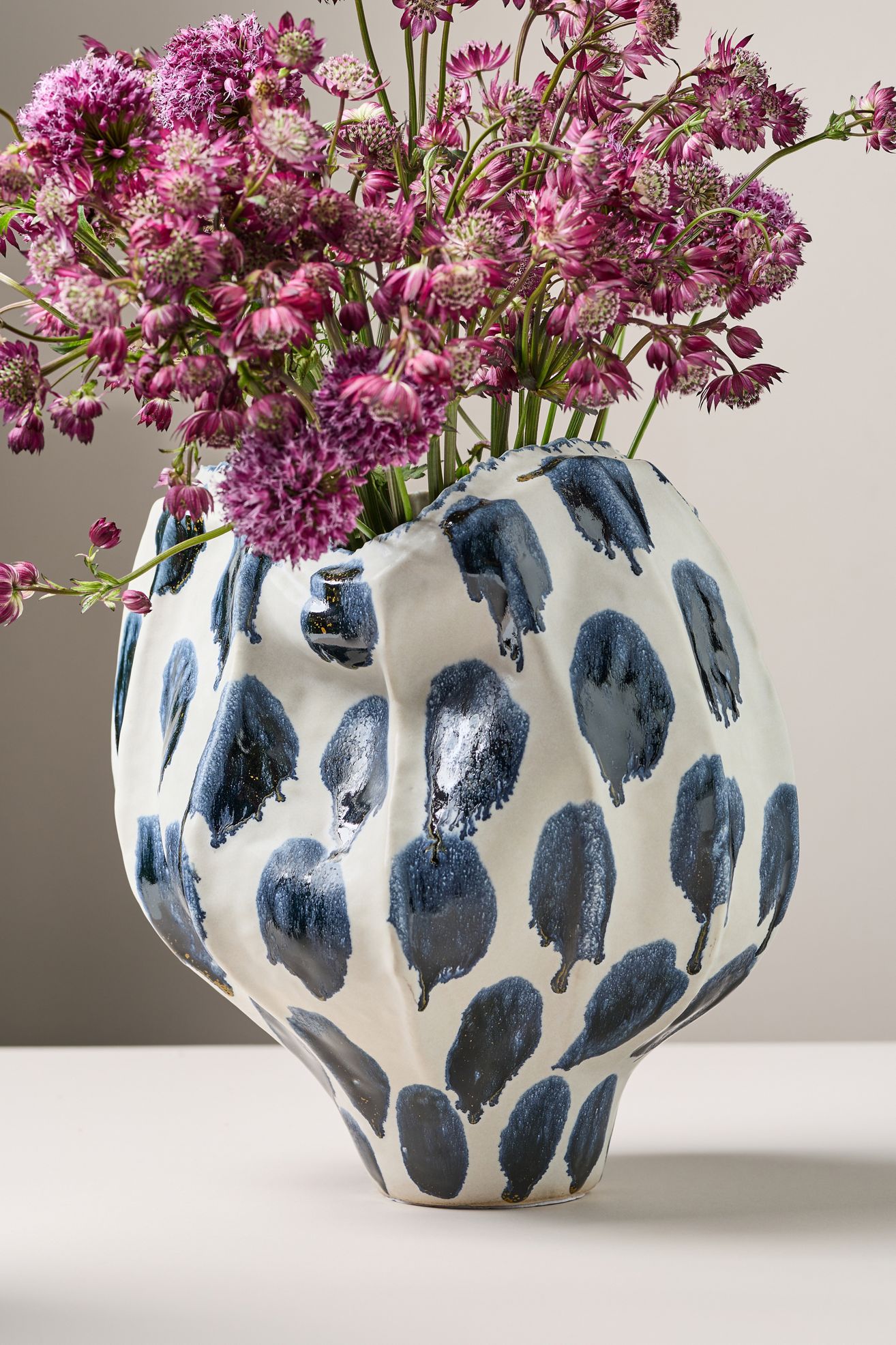 Jamie Young Blue Dot Ceramic Vase - Ivory/Blue-S, Assorted