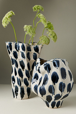 Anthropologie Jaime Young Blue Dot Ceramic Vase In Blue