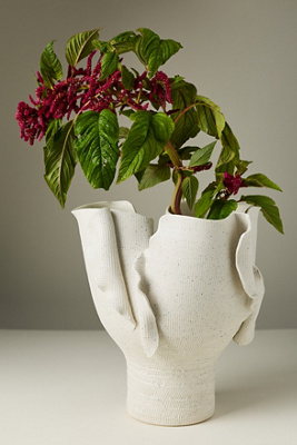Anthropologie Jaime Young Ivory Textured Torn Porcelain Vessel In White