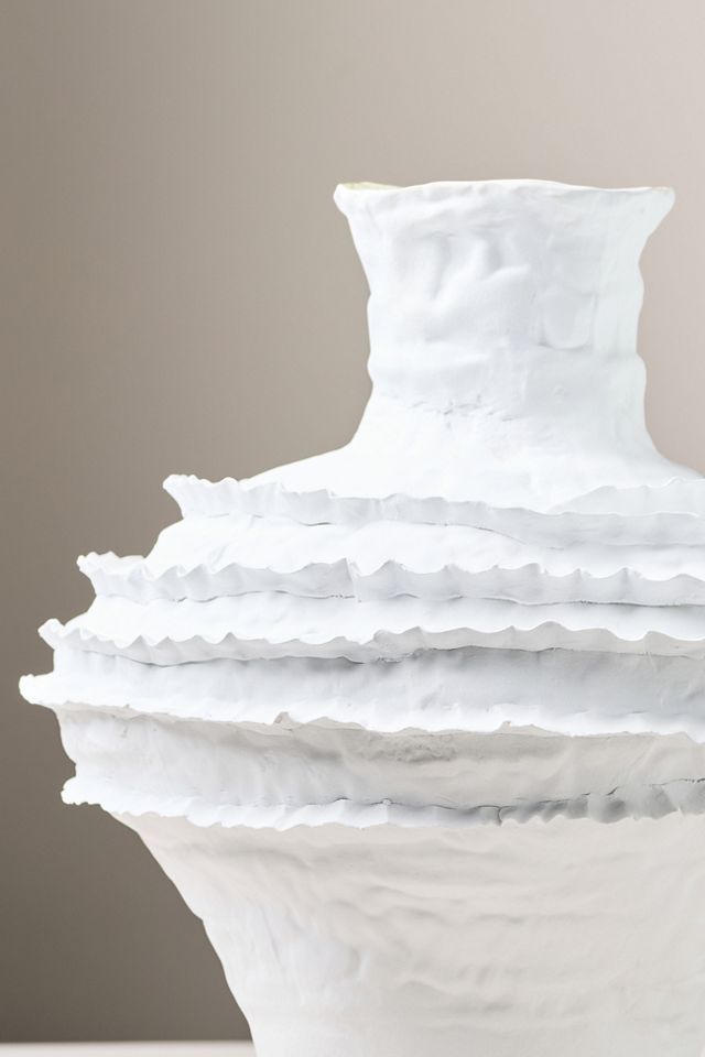 Jaime Young White Ruffle Ceramic Vase #1