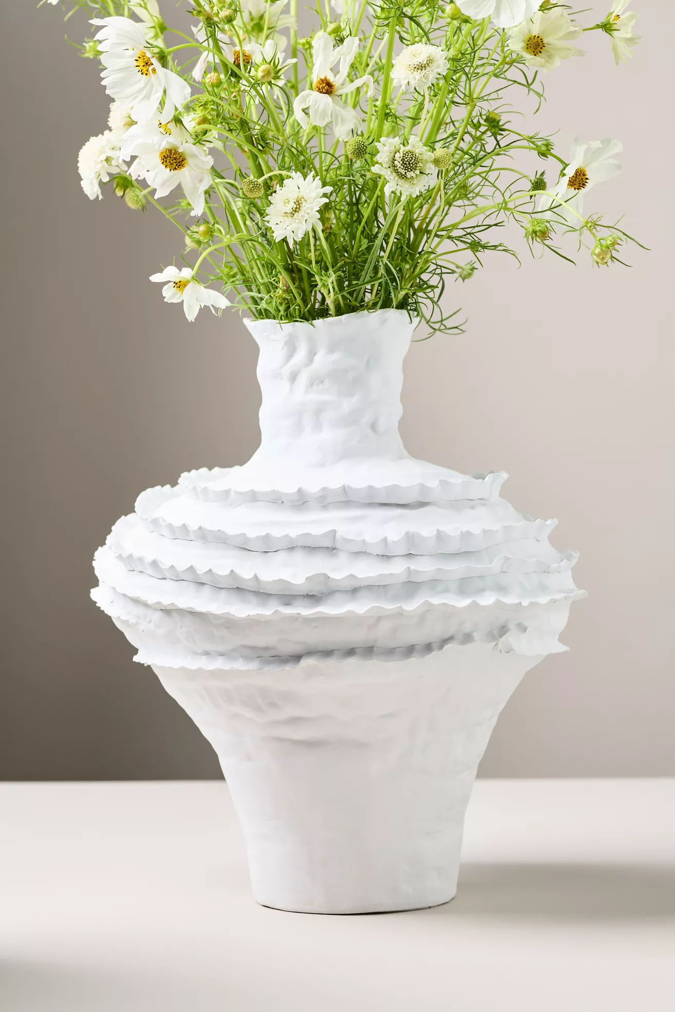 Jamie Young White Ruffle Ceramic Vase
