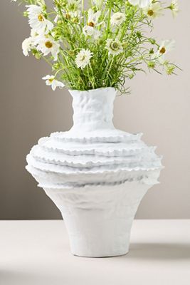 Jamie Young White Ruffle Ceramic Vase