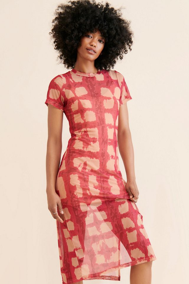 Porridge Abstract Printed Mesh Midi Dress #1
