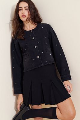 Habitual Collarless Crop Grommet Jacket