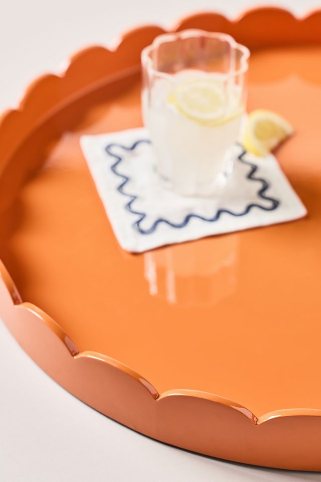 Addison Ross Orange Lacquered Round Scallop Tray #1