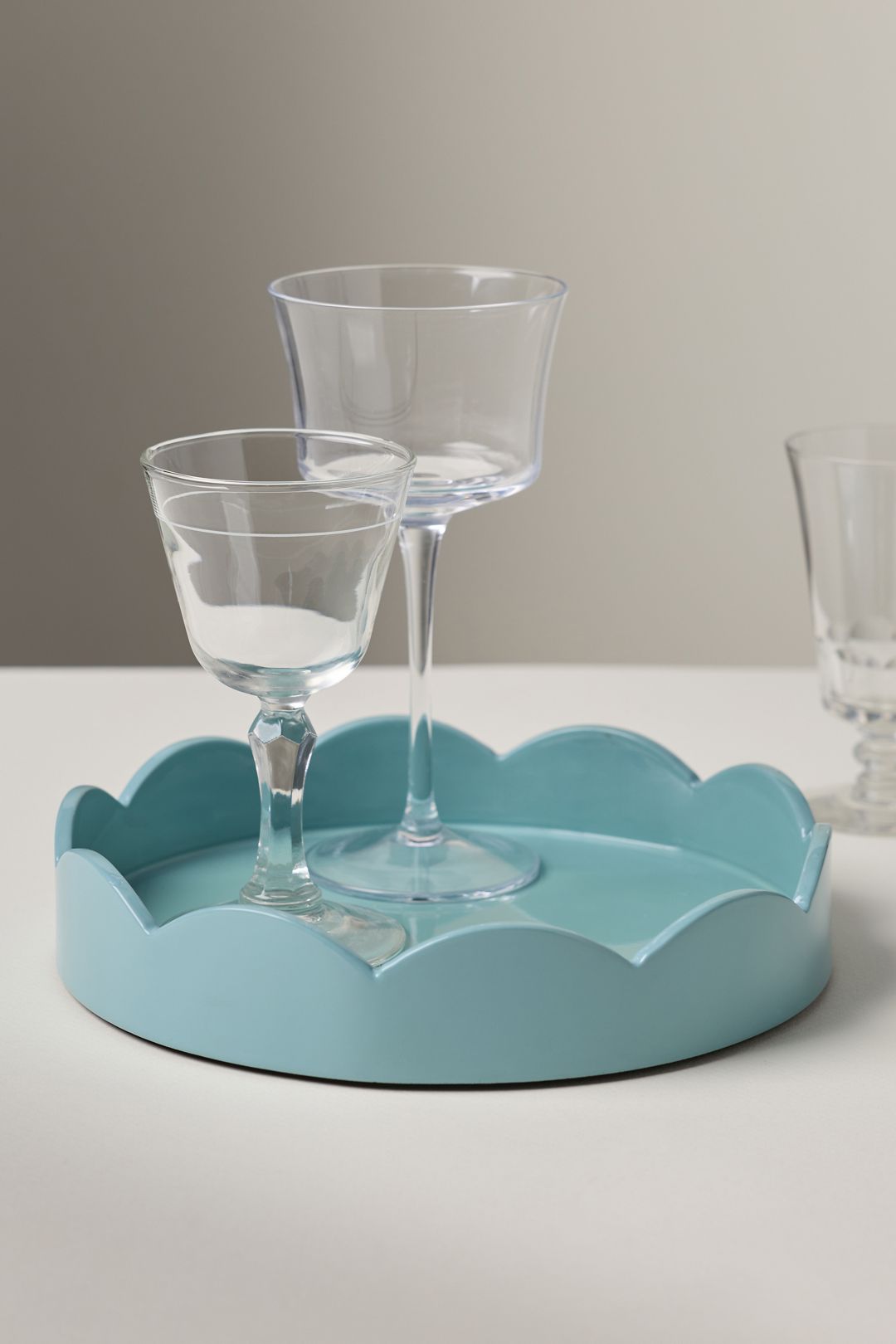 Addison Ross Blue Lacquered Round Scallop Tray - Chambray Blue, Standard, Assorted