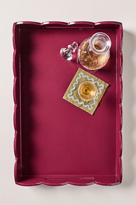 Addison Ross Red Lacquered Rectangle Scallop Tray In Red