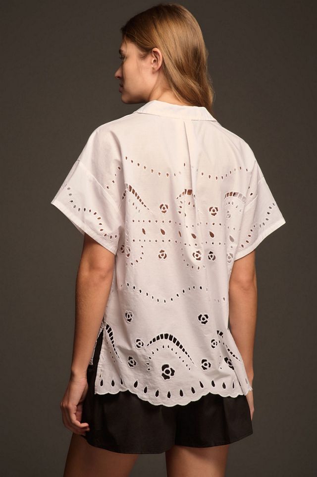 Maeve Short-Sleeve Boxy Eyelet Popover Blouse #1