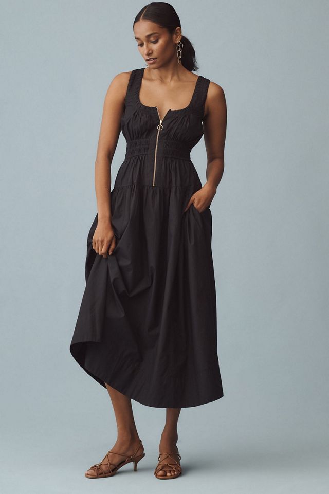 Scoop-Neck Smocked Poplin Midi Dress | Anthropologie