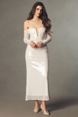 Bardot Emmeline Off-Shoulder Sequin Midi Dress | Anthropologie