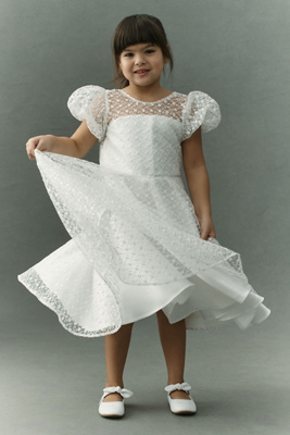 Gió Bespoke Lenny Puff-sleeve Embroidered Flower Girl Dress In White