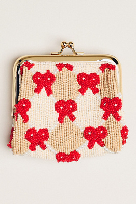 By Anthropologie Beaded Kiss-lock Coin Purse In Sand