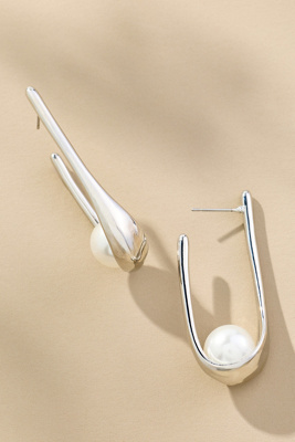 By Anthropologie Dandy Pearl Vintage Hoop Earrings In Silver