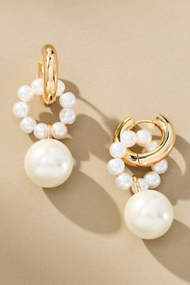 By Anthropologie Pearl Drop Huggie Earrings In White
