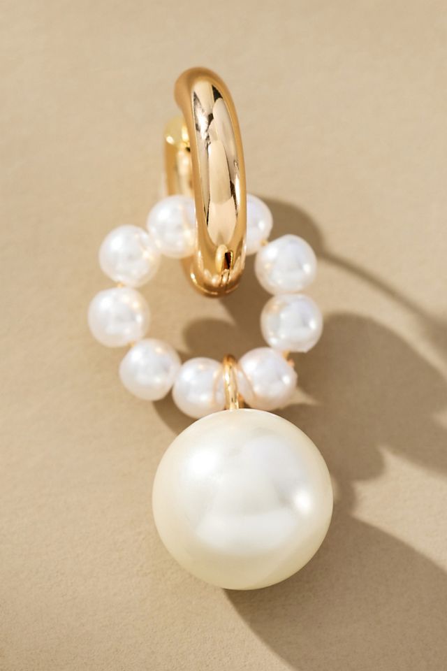 Pearl Drop Huggie Earrings