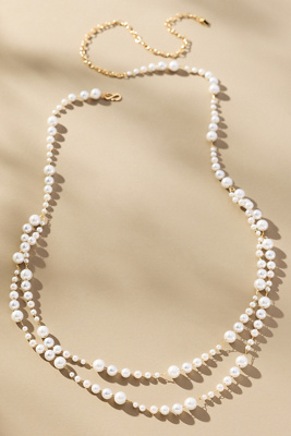 By Anthropologie Delicate Double-strand Pearl Necklace In White