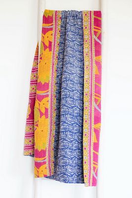 Roan Iris One-of-a-kind Kantha Quilted Throw Blanket No. 07203
