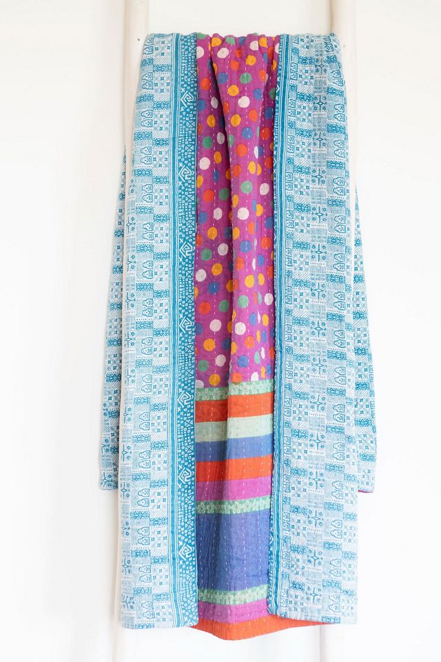 Roan Iris One-of-a-kind Kantha Quilted Throw Blanket No. 07211 #1