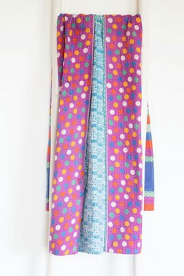 Roan Iris One-of-a-kind Kantha Quilted Throw Blanket No. 07211