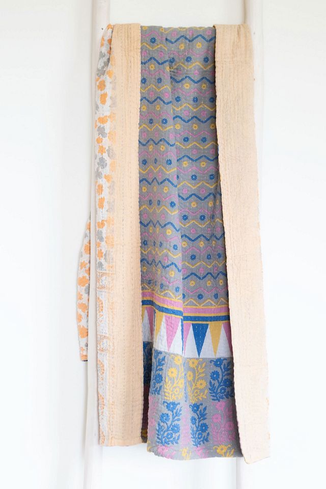 Roan Iris One-of-a-kind Kantha Quilted Throw Blanket No. 07213 #1