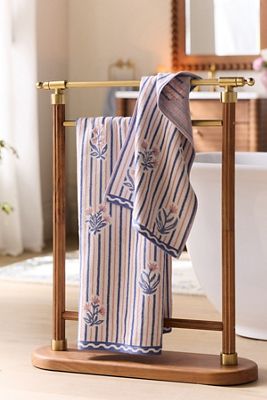Farro Ribbed Wood and Brass Towel Stand