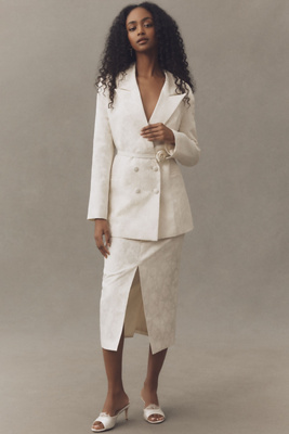Hutch Jacquard Blazer & Midi Skirt Set In White
