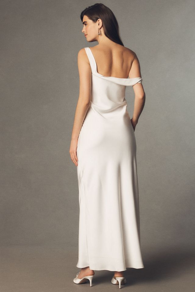 Mare Mare Asymmetrical Slim Satin Maxi Dress #1