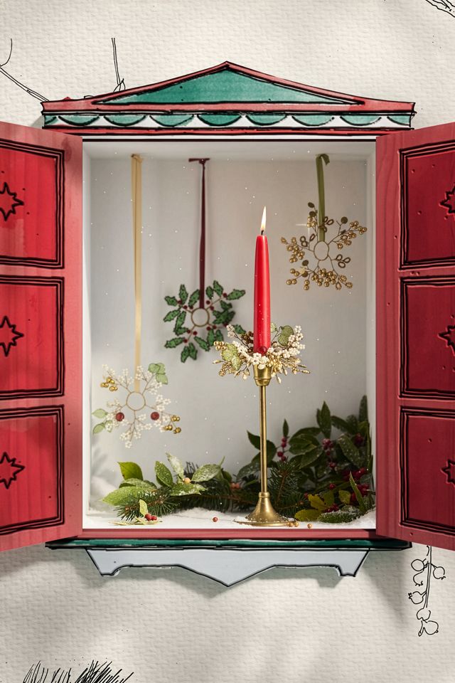 Green Holly Beaded Candle Wreaths, Set of 2 #3