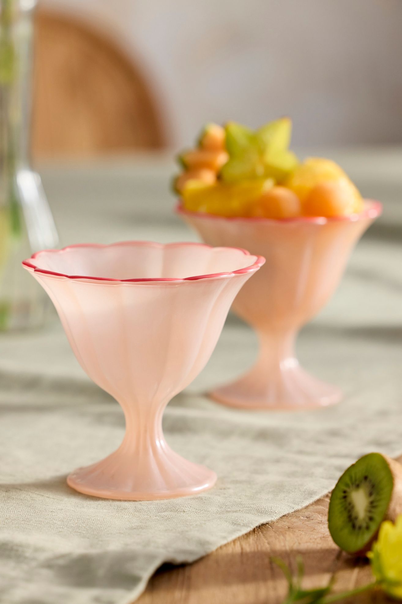 Ruffle Rim Dessert Coupes, Set of 2 - Peach, One Size