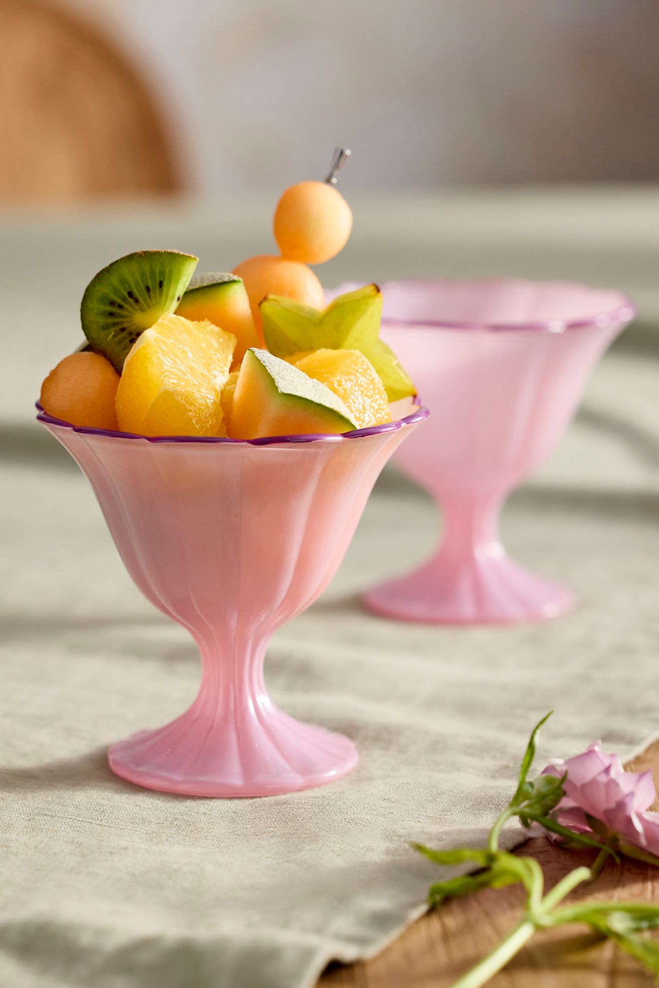 Ruffle Rim Dessert Coupes, Set of 2 - Cotton Candy Pink, One Size