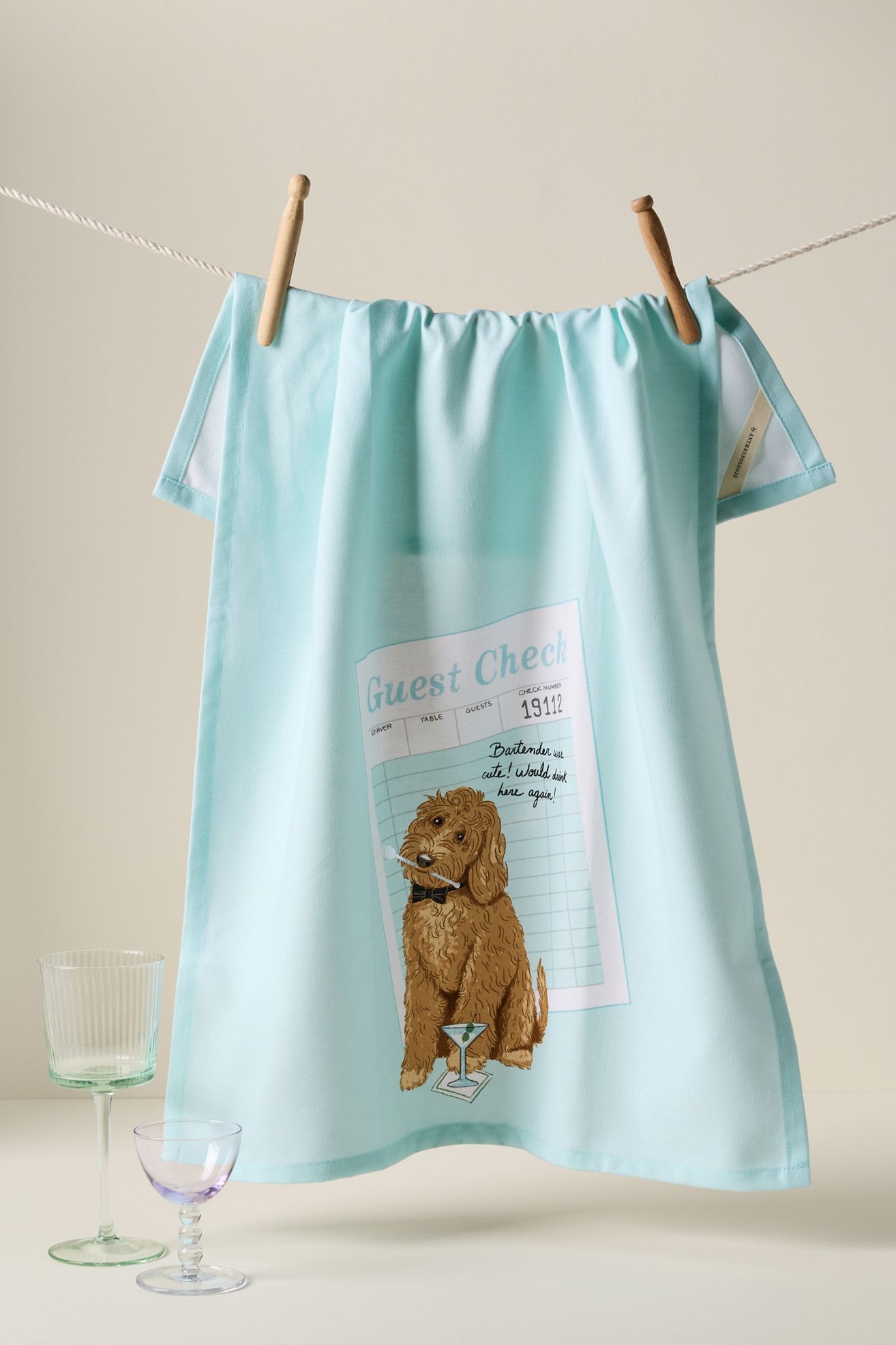 Cute Bartender Dog Dish Towel - Sky, One Size