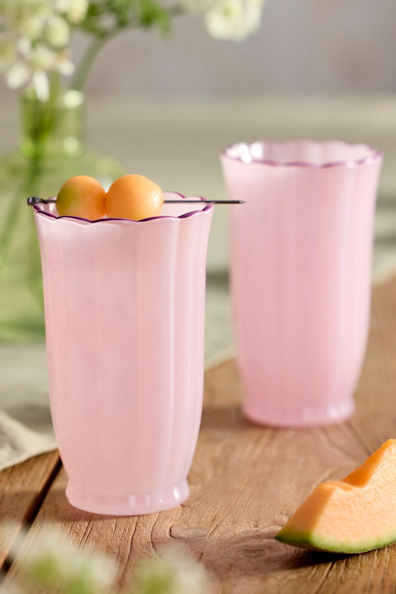 Ruffle Rim Water Glasses, Set of 2 - Cotton Candy Pink, One Size