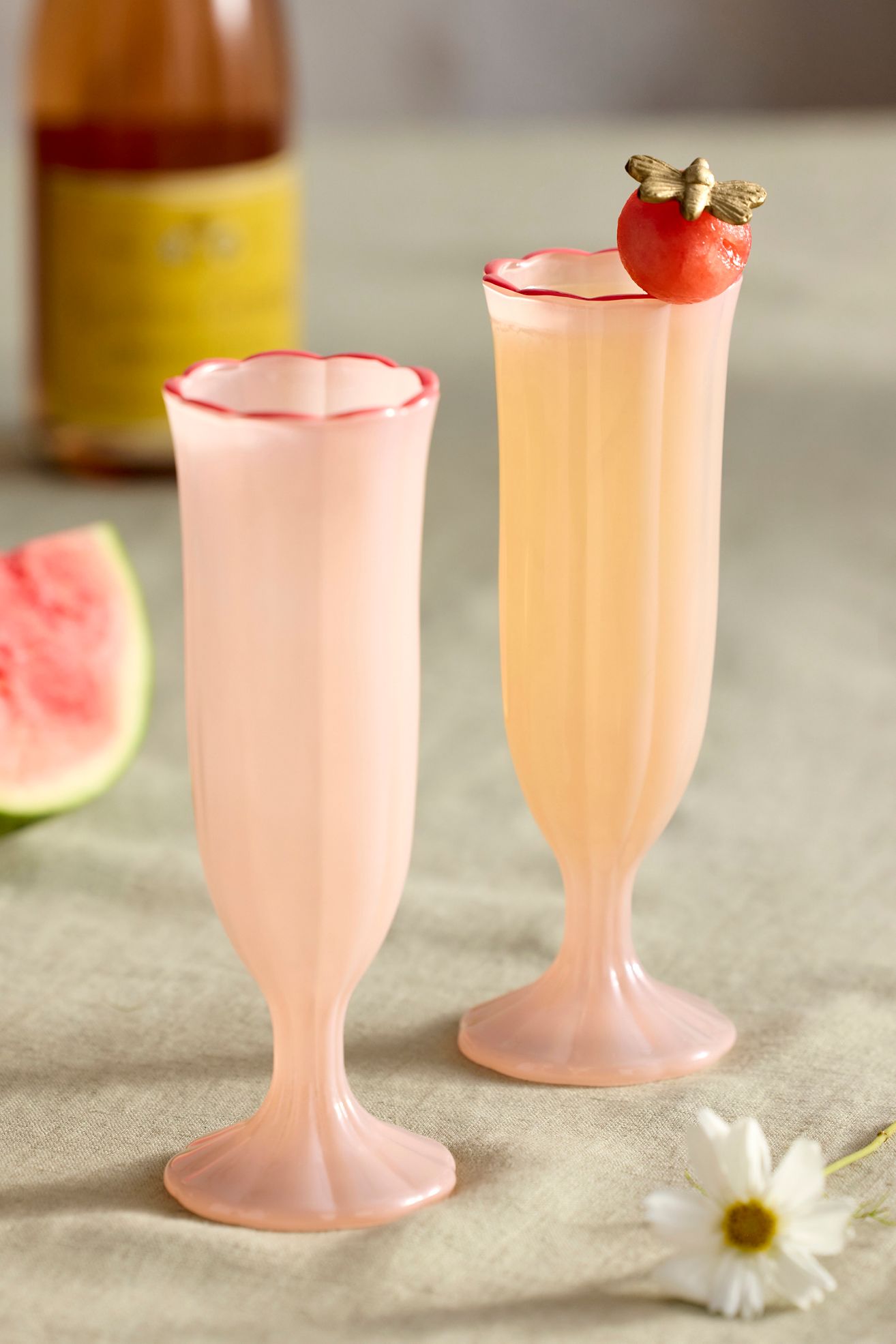 Ruffle Rim Flutes, Set of 2 - Peach, Standard, One Size