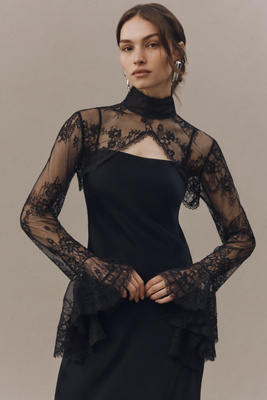 Geisha Designs Long-sleeve Lace Topper In Black