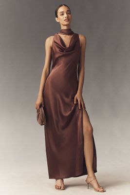 BHLDN Satin Cowled Scarf-Neck Maxi Dress