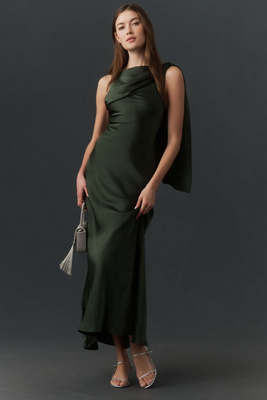 Bhldn Caped Open-back Maxi Dress In Green