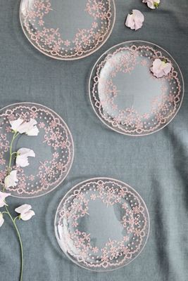 Floral Lace Glass Side Plates, Set of 4